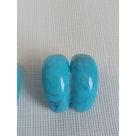 Chunky Blue Marbled Swirl Acrylic Post Backs Statement Style Fashion Earrings - Picture 8 of 9